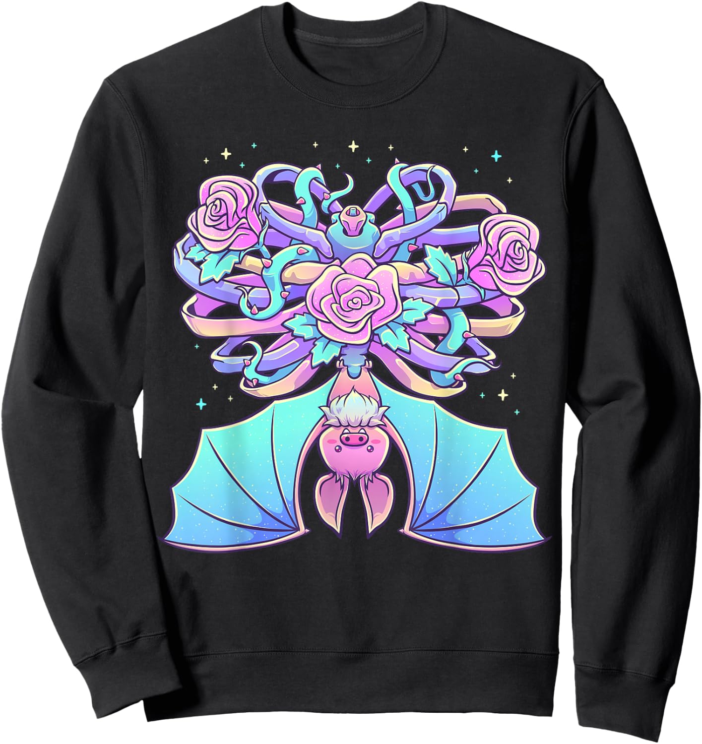 Kawaii Pastel Goth Cute Creepy Bat Skeleton Witchy Aesthetic Sweatshirt - Sweatshirt | Black