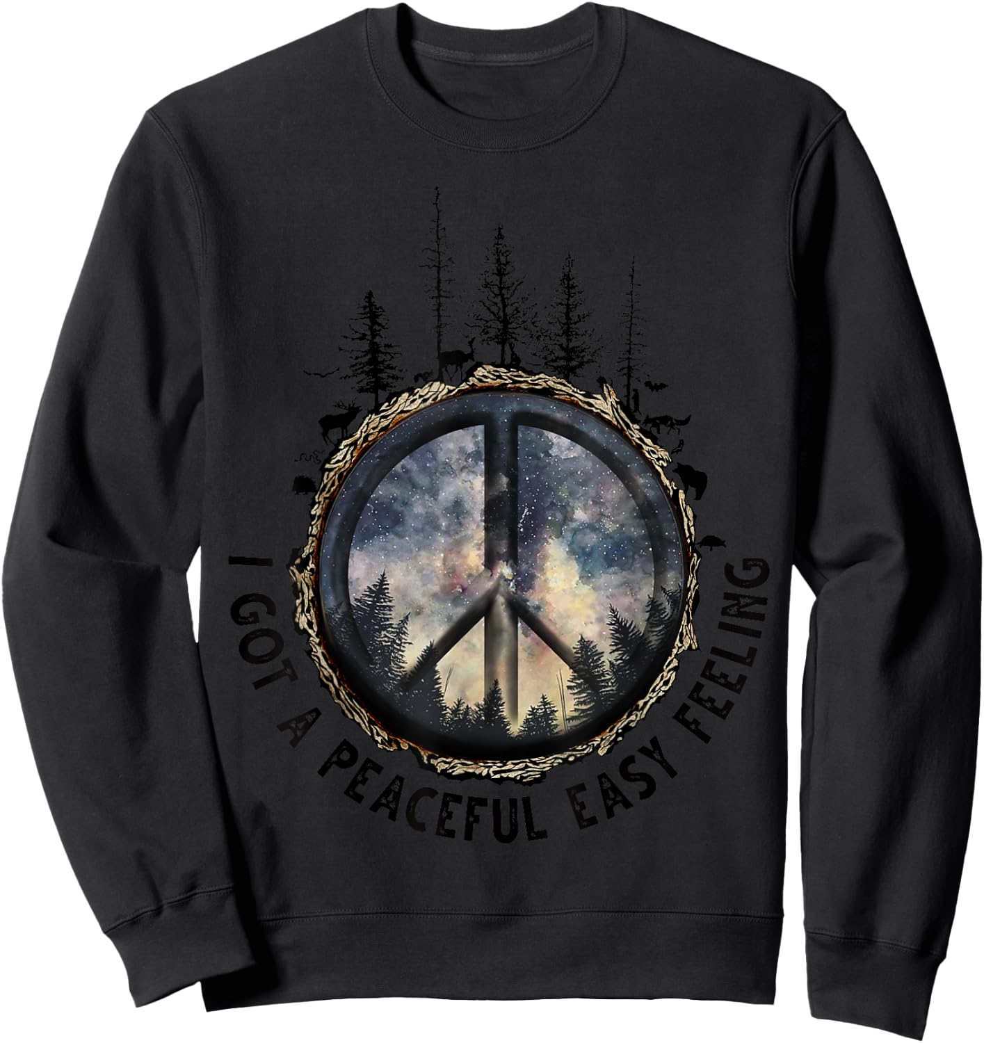 Hippie I Got An Easy Peaceful Feeling Forest Sky Peace Sign Sweatshirt - Sweatshirt | Black