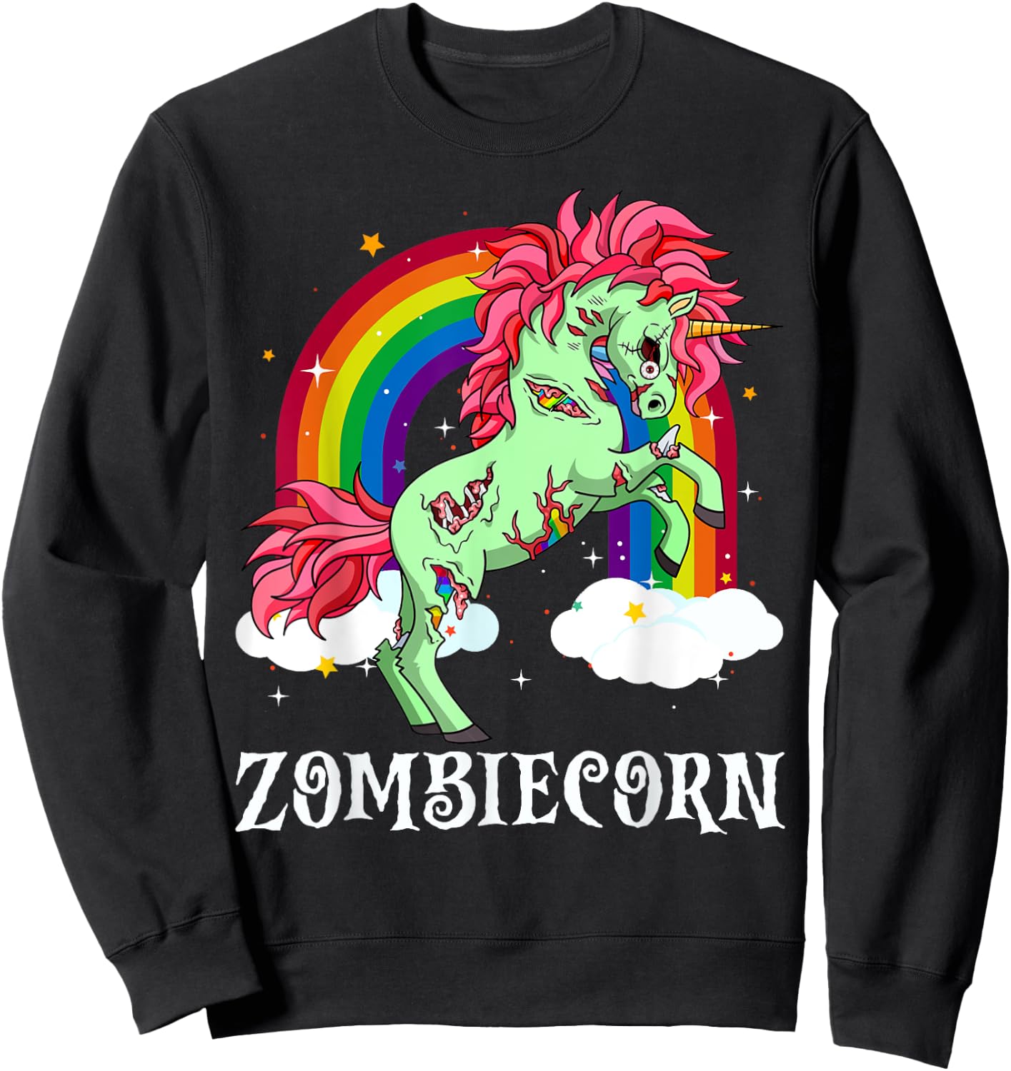 Zombiecorn Zombie Unicorn Halloween Women Girls Rainbow Sweatshirt - Sweatshirt | Black