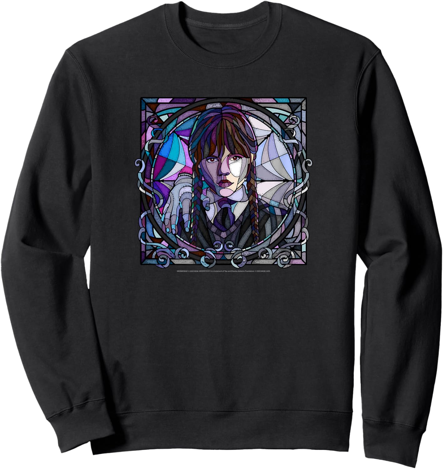 Wednesday & Thing Stained Glass Square Portrait Sweatshirt - Sweatshirt | Black