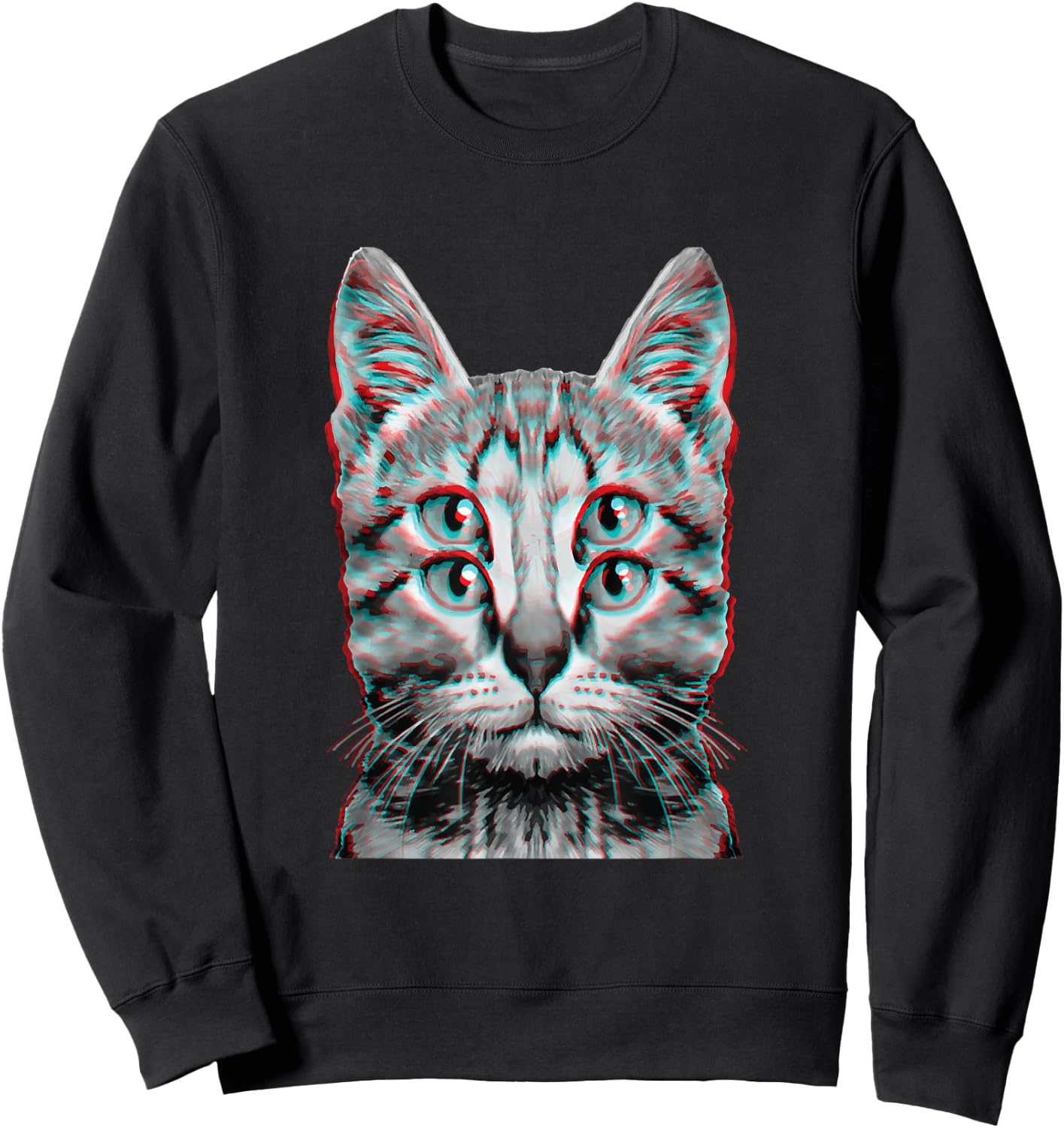 Glitch Weird Cat Kitten Optical Illusion Cat Mom Dad Sweatshirt - Sweatshirt | Black