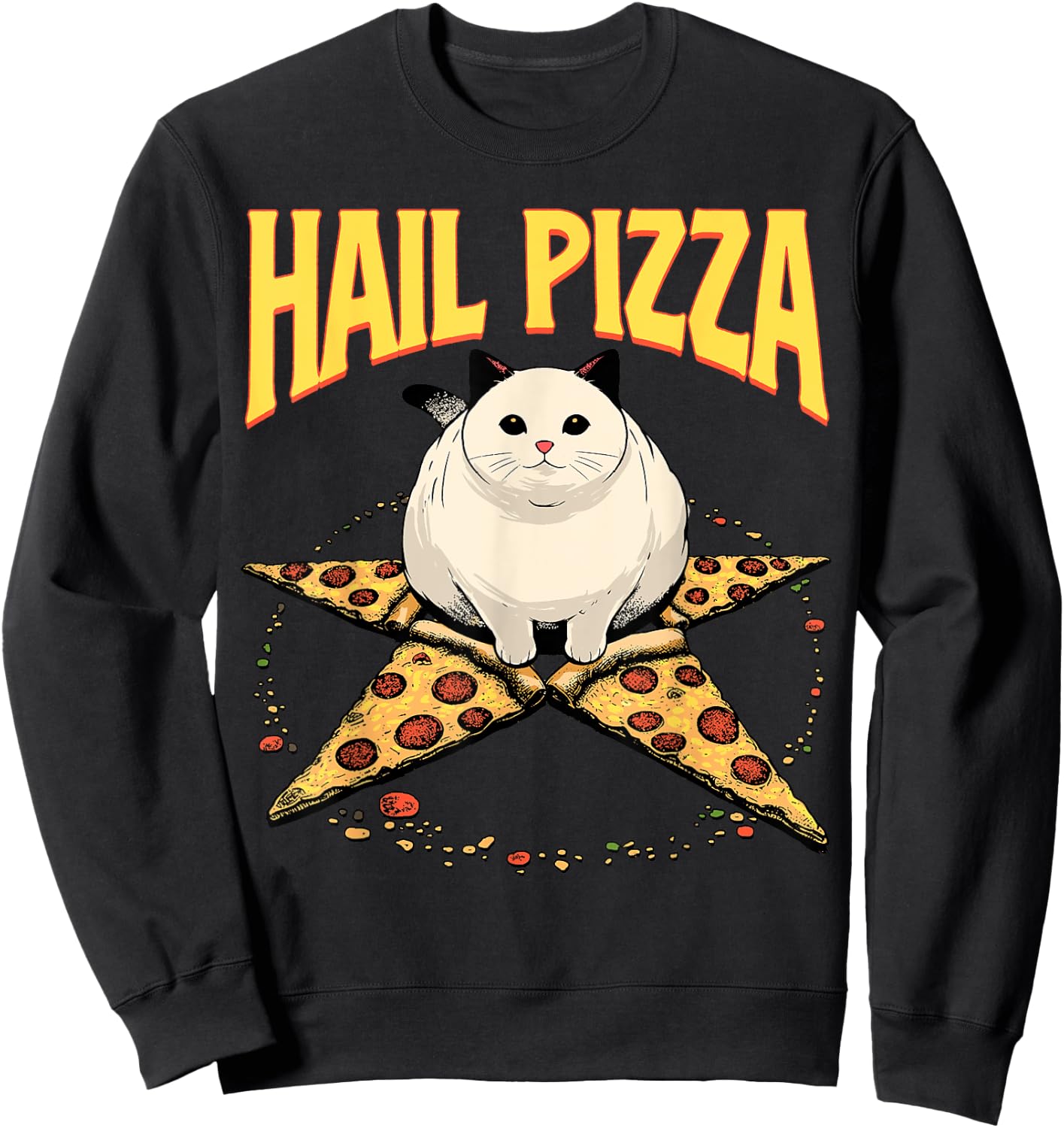 Hail Pizza Shirt Satanic Pizza Pentagram Cat Occult Lucifer Women Sweatshirt - Sweatshirt | Black