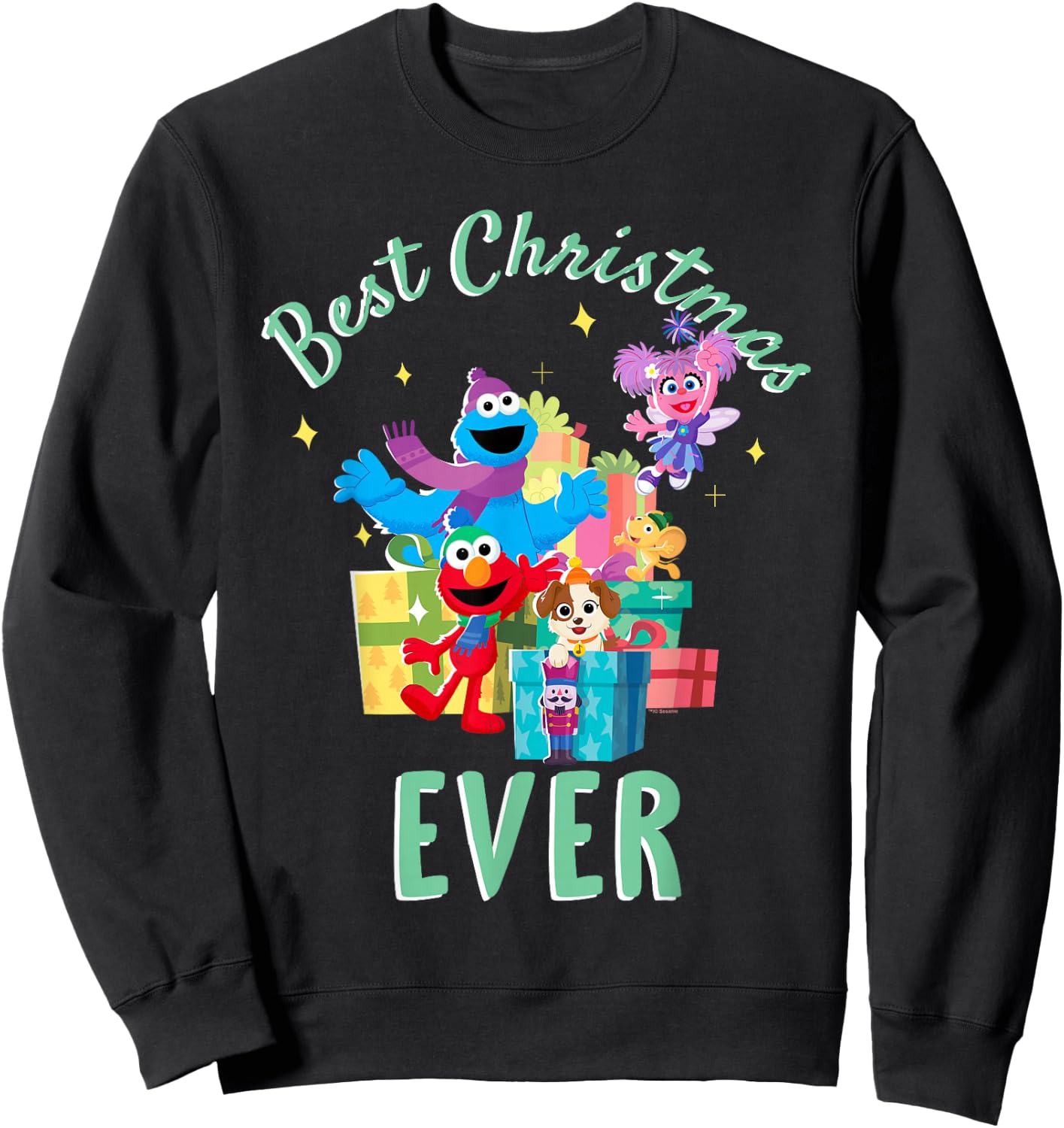 Sesame Street Merry Christmas Elmo, Tango, Abby Cadabby Sweatshirt - Sweatshirt | Black