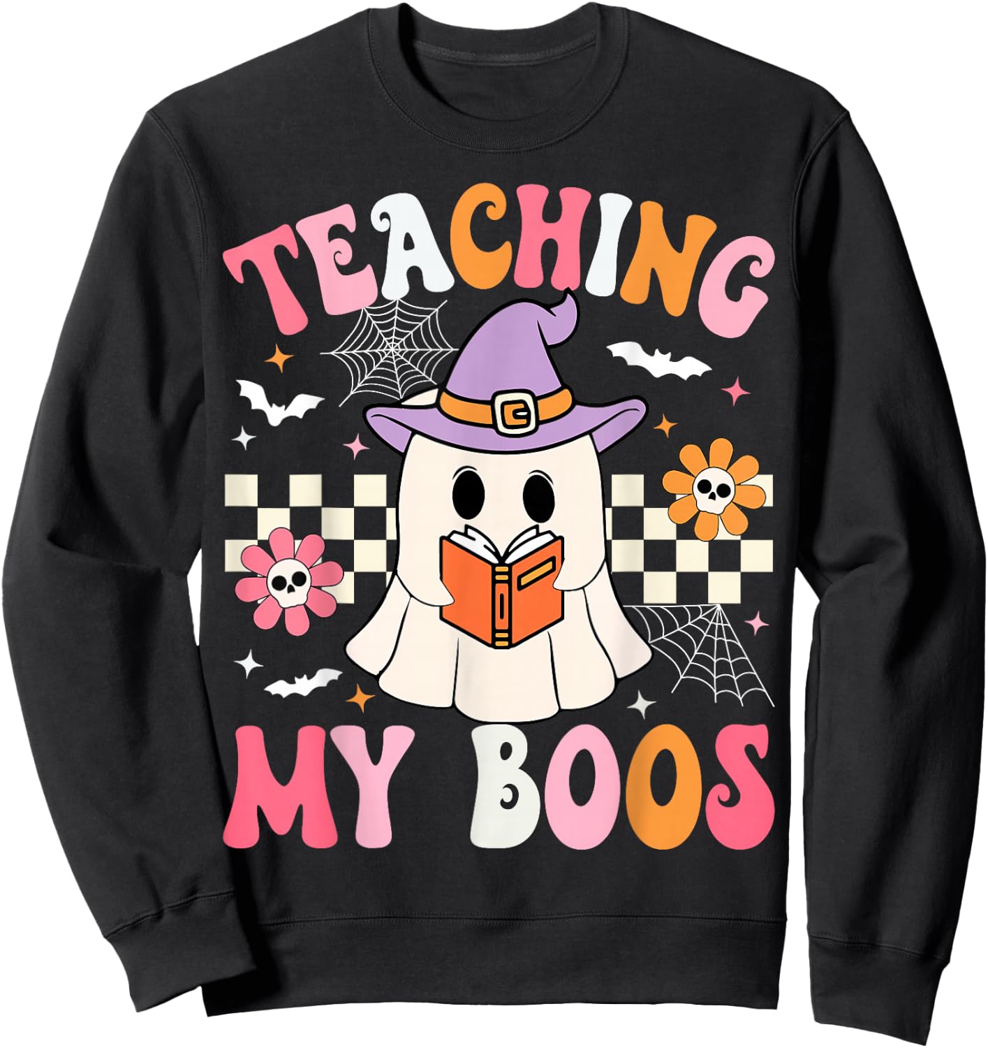Groovy Teaching My Boos Teacher Ghost Halloween Teacher Sweatshirt - Sweatshirt | Black