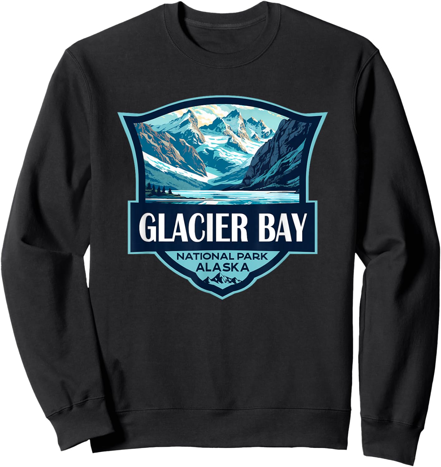 Glacier Bay National Park Illustration Travel Retro Badge Sweatshirt - Sweatshirt | Black
