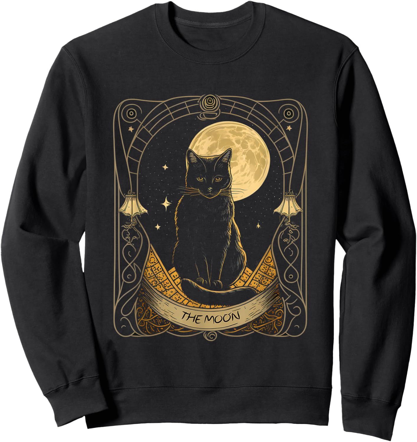 Tarot Card Crescent Moon And Cat Graphic Sweatshirt - Sweatshirt | Black