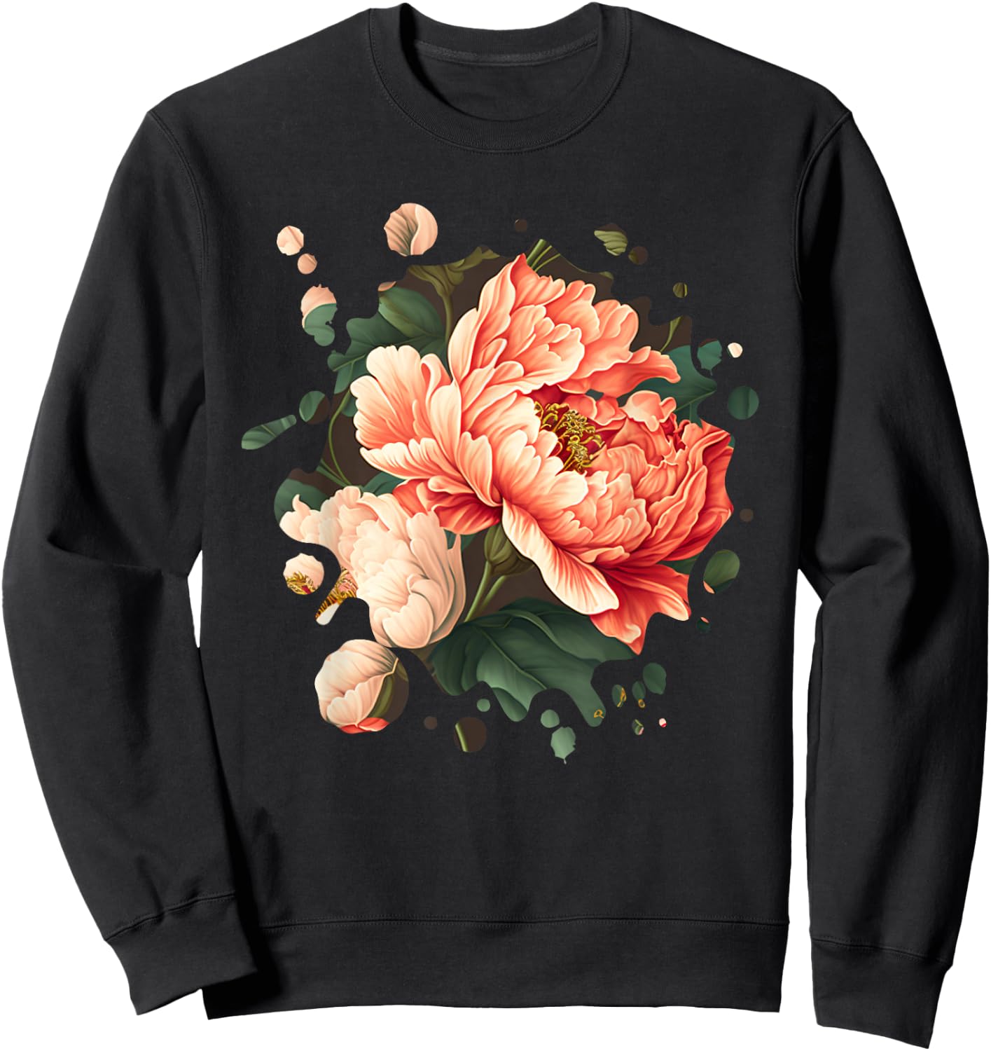 Vintage Peony Inspired Flower Plant Lover Funny gardening Sweatshirt - Sweatshirt | Black