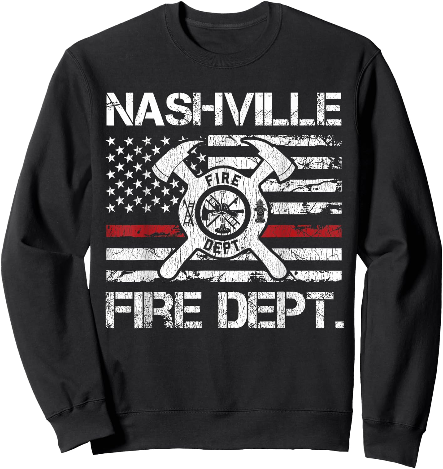 Nashville Tennessee Fire Department Thin Red Line Fireman Sweatshirt - Sweatshirt | Black