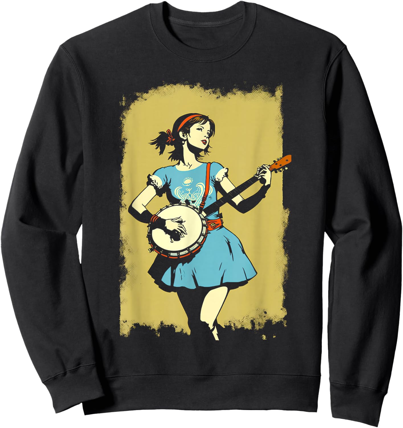 Banjo Girl Beautiful Hippie Woman Bluegrass Festival Sweatshirt - Sweatshirt | Black
