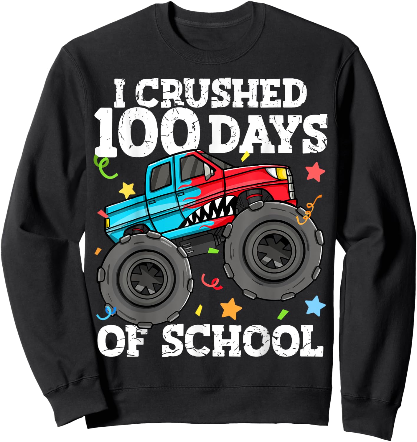 100 Days of School Monster Truck 100th Day of School Boys Sweatshirt - Sweatshirt | Black