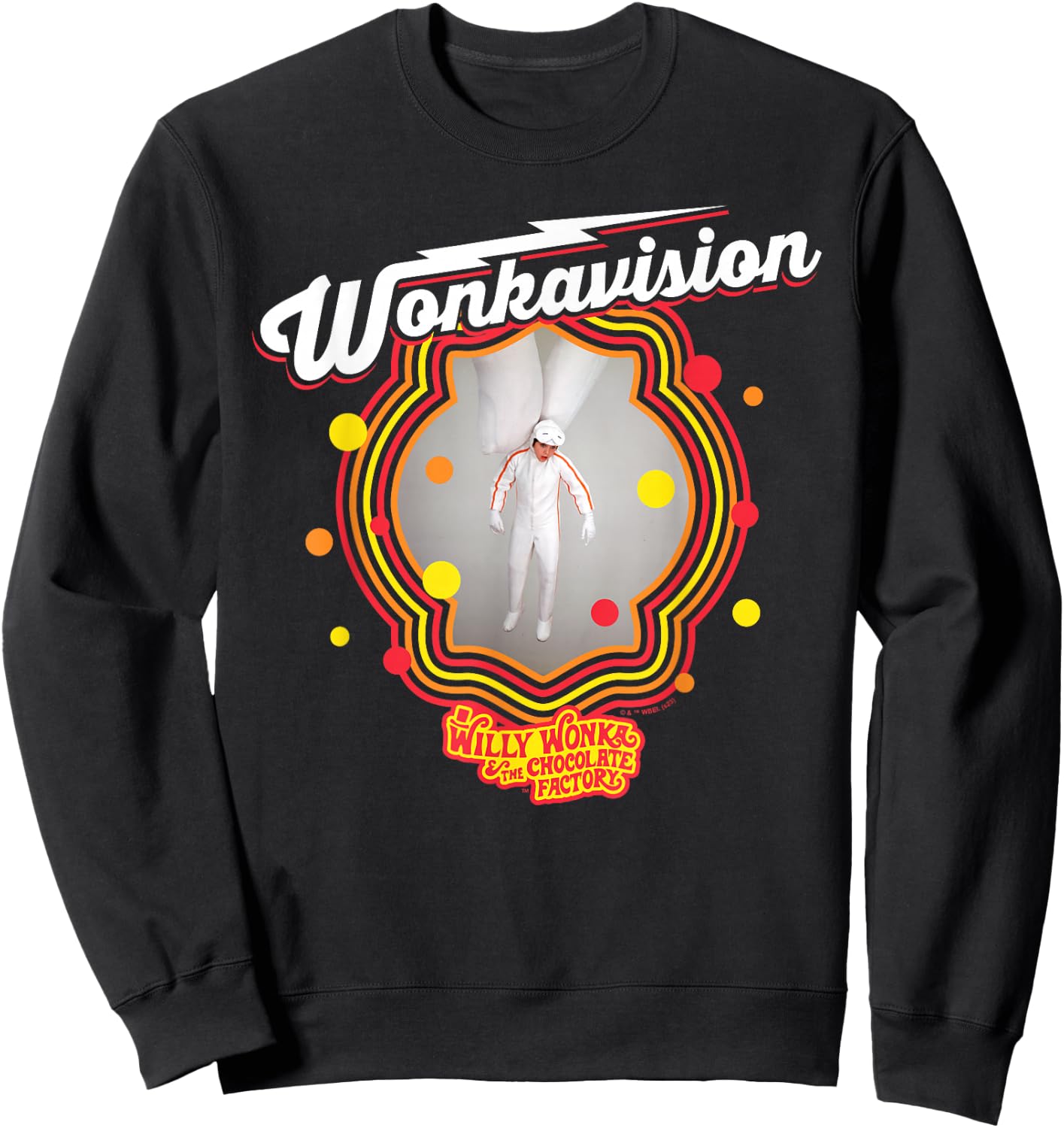 Willy Wonka & The Chocolate Factory - -Adults, Black, Small, Short Sleeve, Solid with Graphic Print, , Modern, Casual, Movie Fans, Casual Clothing Enthusiasts, Vacationers Sweatshirt - Sweatshirt | Black