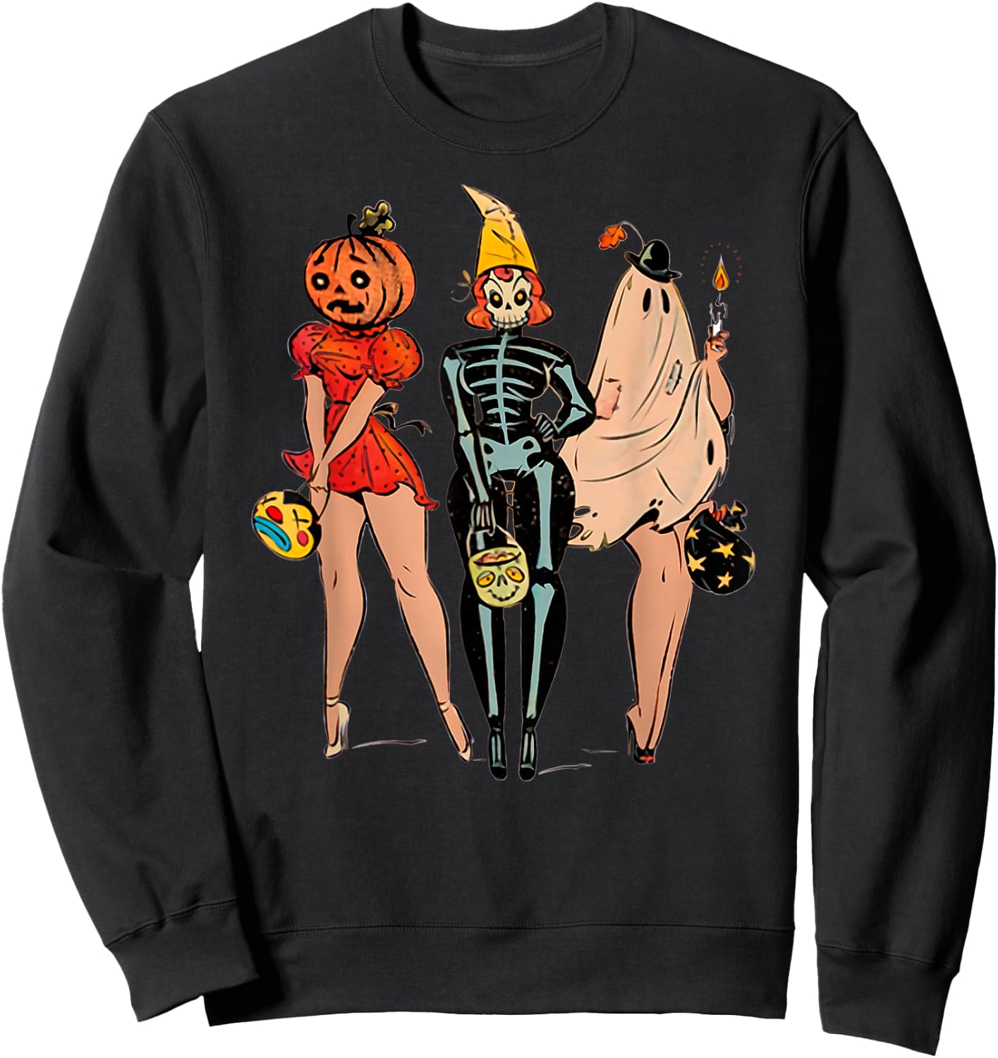 Halloween Witch Pin Up Retro Vintage Pumpkin Women Sweatshirt - Sweatshirt | Black