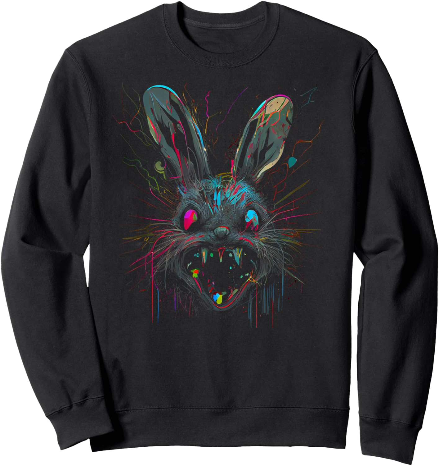 Psycho Crazy Paint Bunny Horror Easter and Halloween Sweatshirt - Sweatshirt | Black