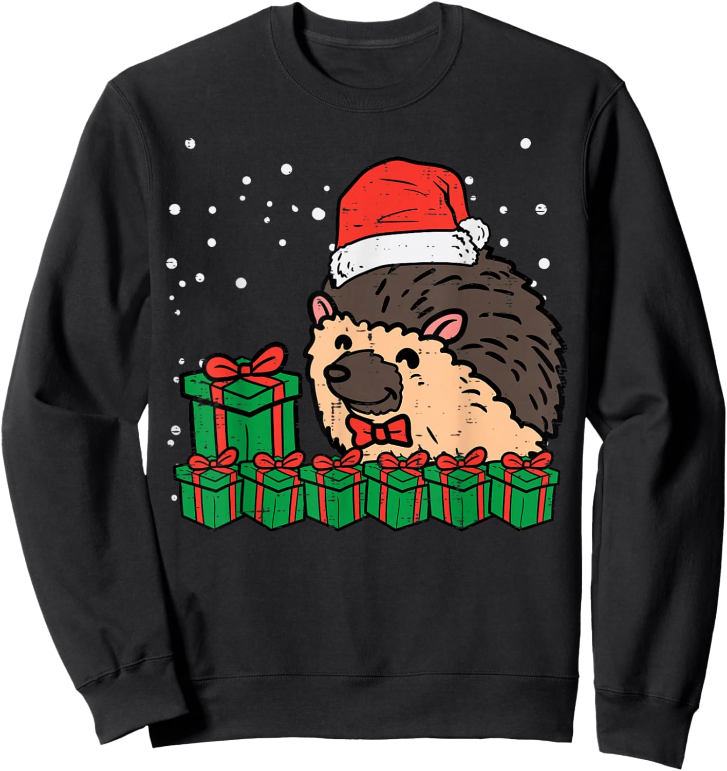 Christmas Hedgehog Santa Cute Xmas Porcupine Men Women Kids Sweatshirt - Sweatshirt | Black