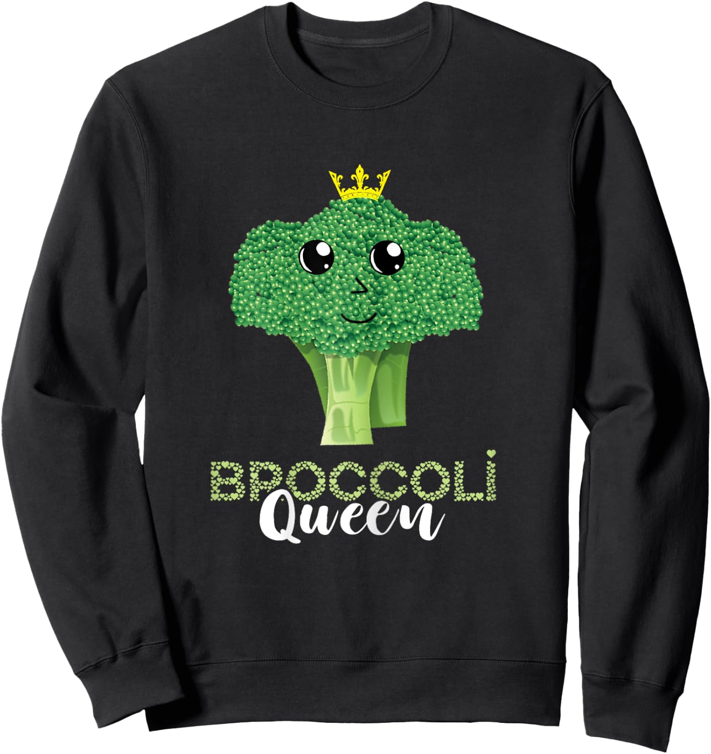 Broccoli Queen Crown Vegetarian Eating Broccoli Vegan Sweatshirt - Sweatshirt | Black