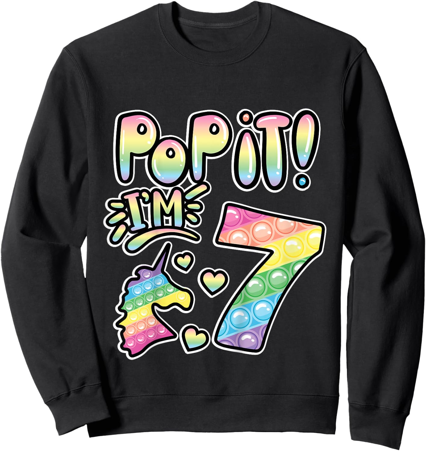 Kids Pop It 7th Birthday Girls Boys 7 Years Old Fidget Sweatshirt - Sweatshirt | Black