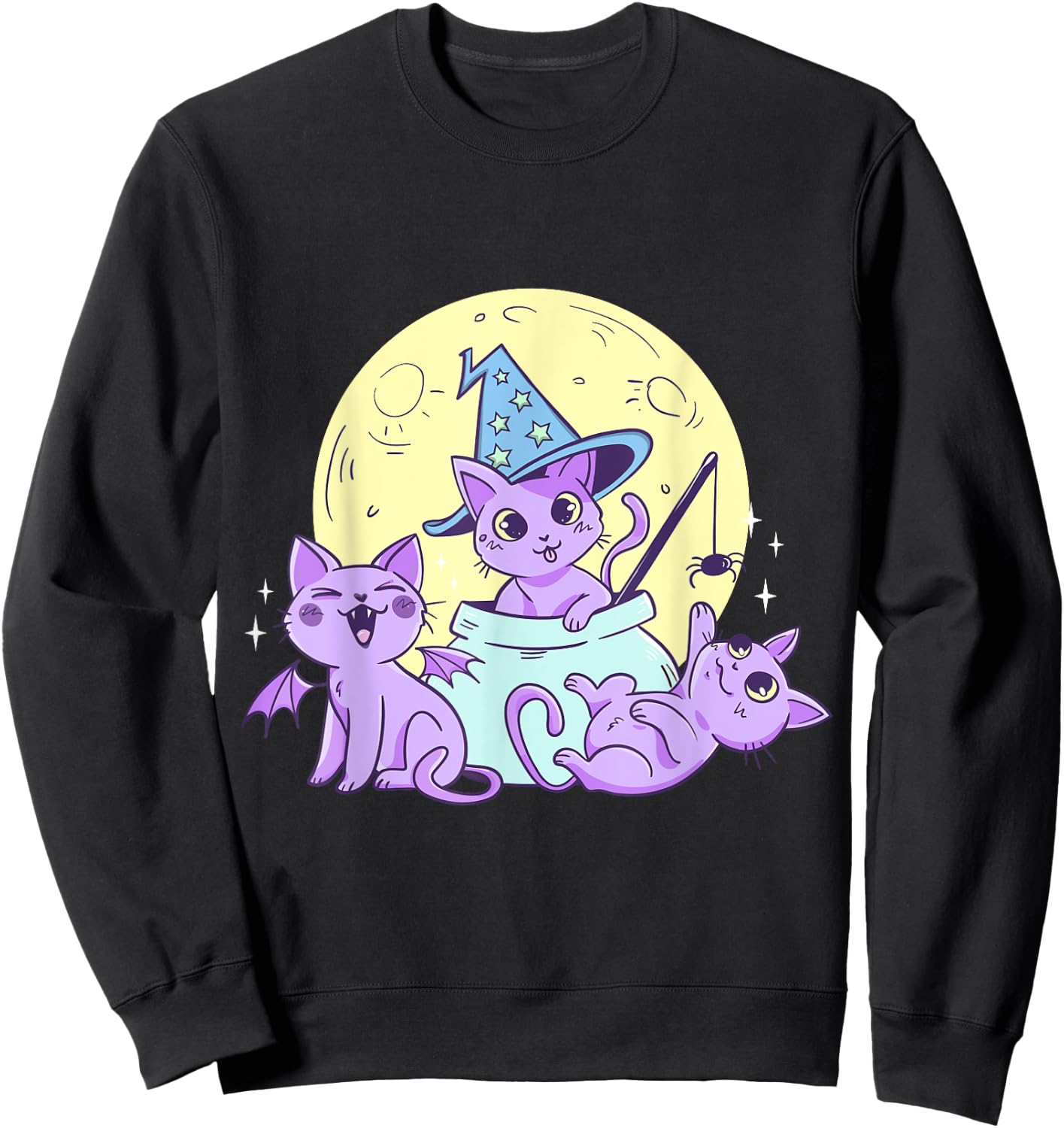 Creepy Pastel Goth Soft Goth emo Evil Cats with Moon Sweatshirt - Sweatshirt | Black