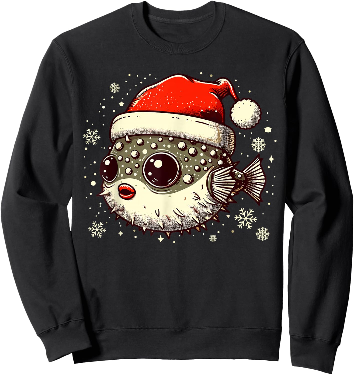 Pufferfish Christmas Santa Hat Puffer Fish Lovers Blowfish Sweatshirt - Sweatshirt | Black