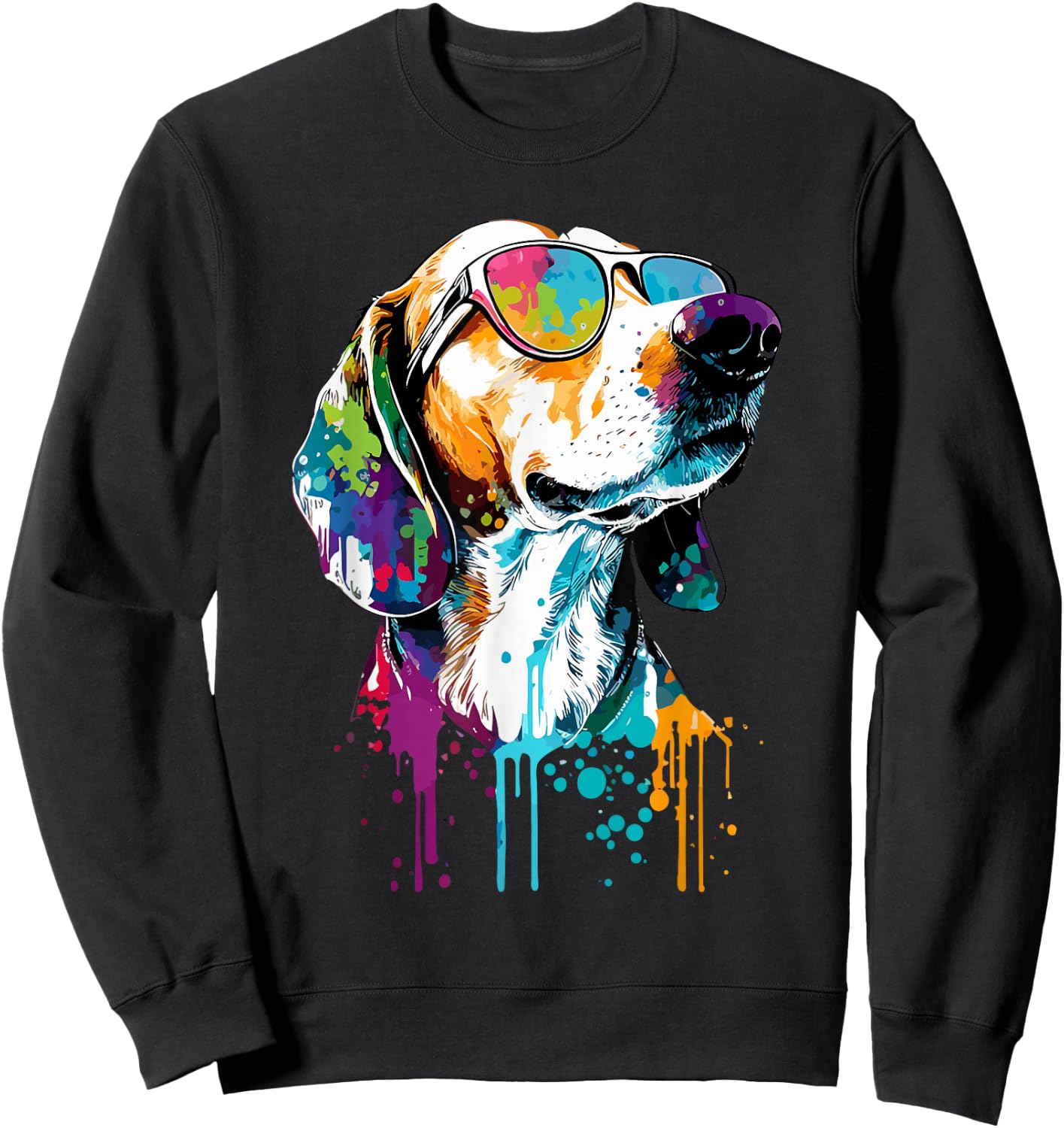 Colorful American Foxhound Wearing Sunglasses Dog Lover Sweatshirt - Sweatshirt | Black