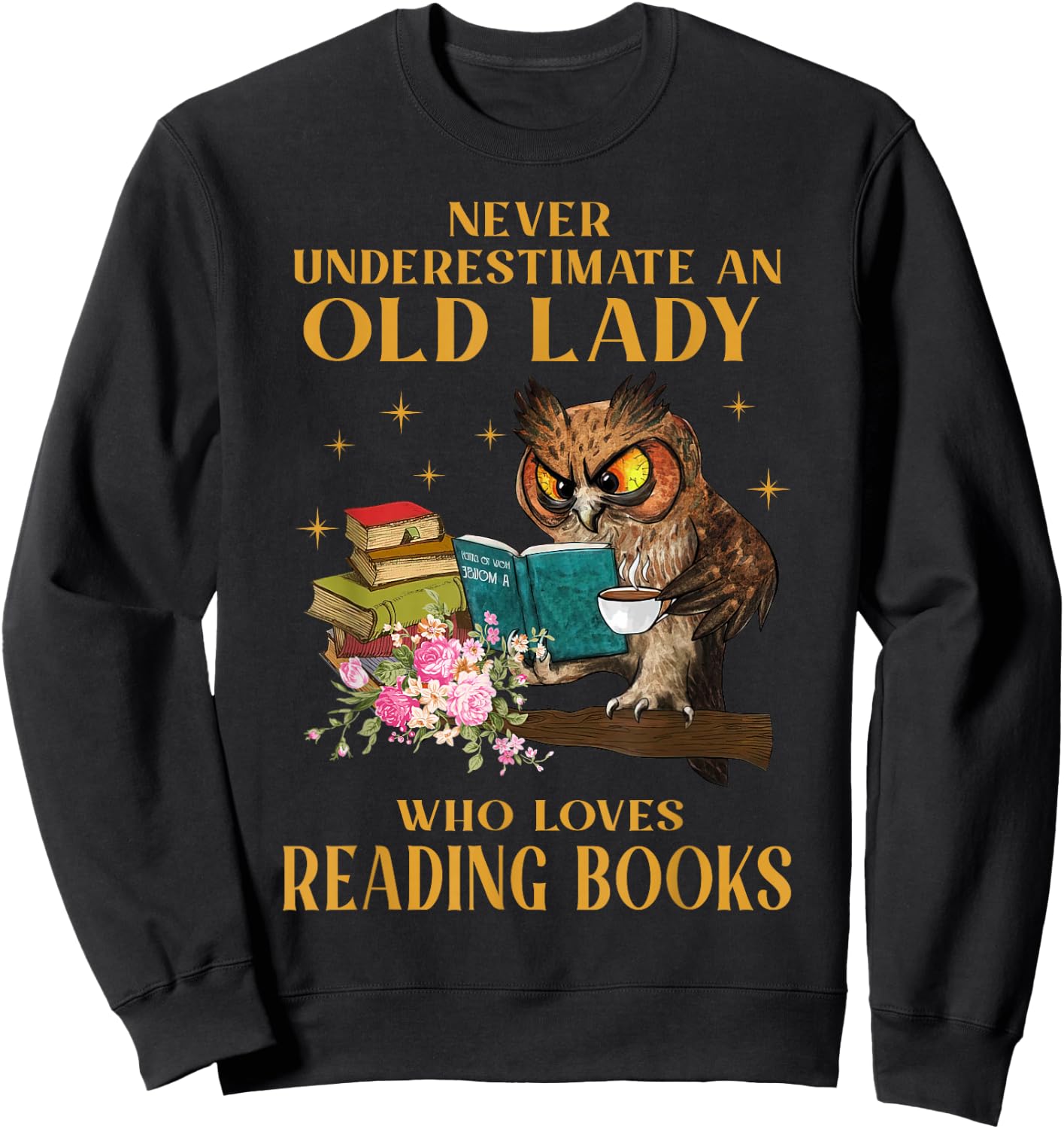 Never Underestimate An Old Lady Who Loves Reading Book Owl Sweatshirt - Sweatshirt | Black