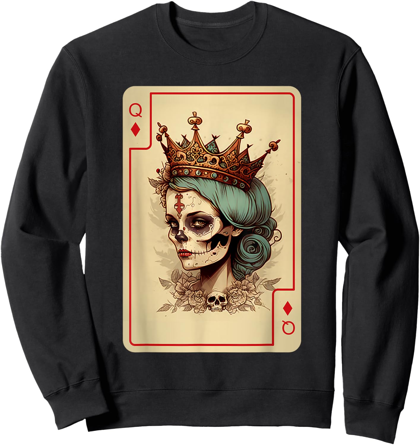 Diamond Queen Gothic Poker Card Game Creepy Queen of Diamond Sweatshirt - Sweatshirt | Black