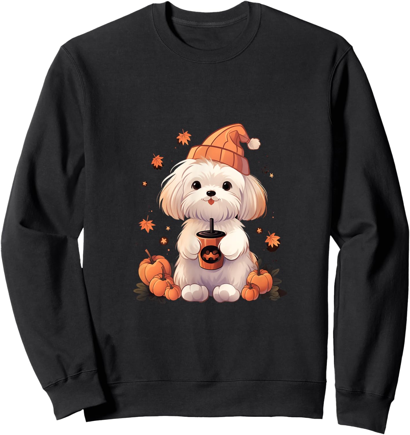 Maltese Pumpkin Spice Latte Fall Thanksgiving Halloween Sweatshirt - Sweatshirt | Black