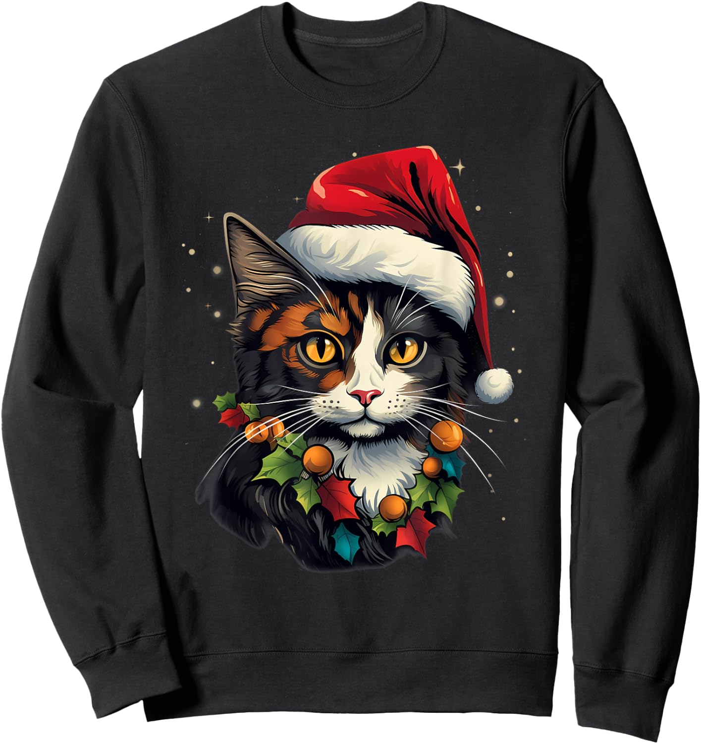 Merry Xmas Calico Cat Christmas Sweatshirt - Sweatshirt | Black