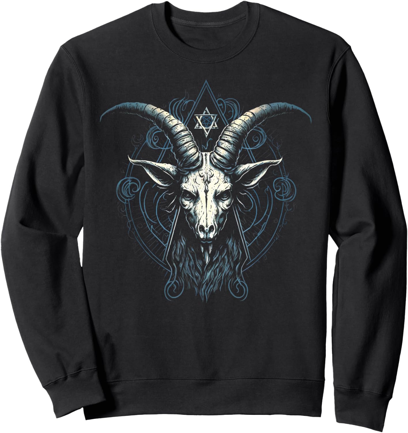 Satan Pentagram Baphomet Illustration Devil Satanic Hexagram Sweatshirt - Sweatshirt | Black
