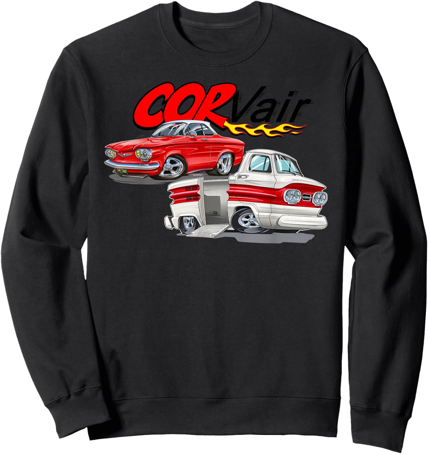 Corvair Cartoon Coupe and Rampside Truck Sweatshirt - Sweatshirt | Black
