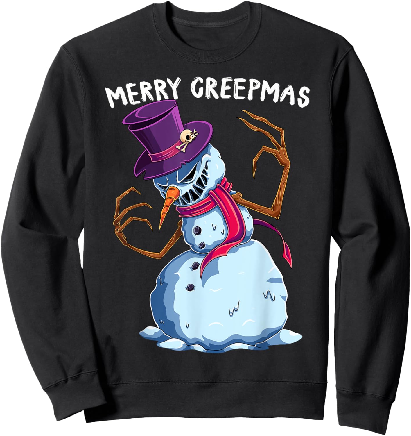 Merry Creepmas Snowman Scary Christmas Evil Monster Xmas Sweatshirt - Sweatshirt | Black