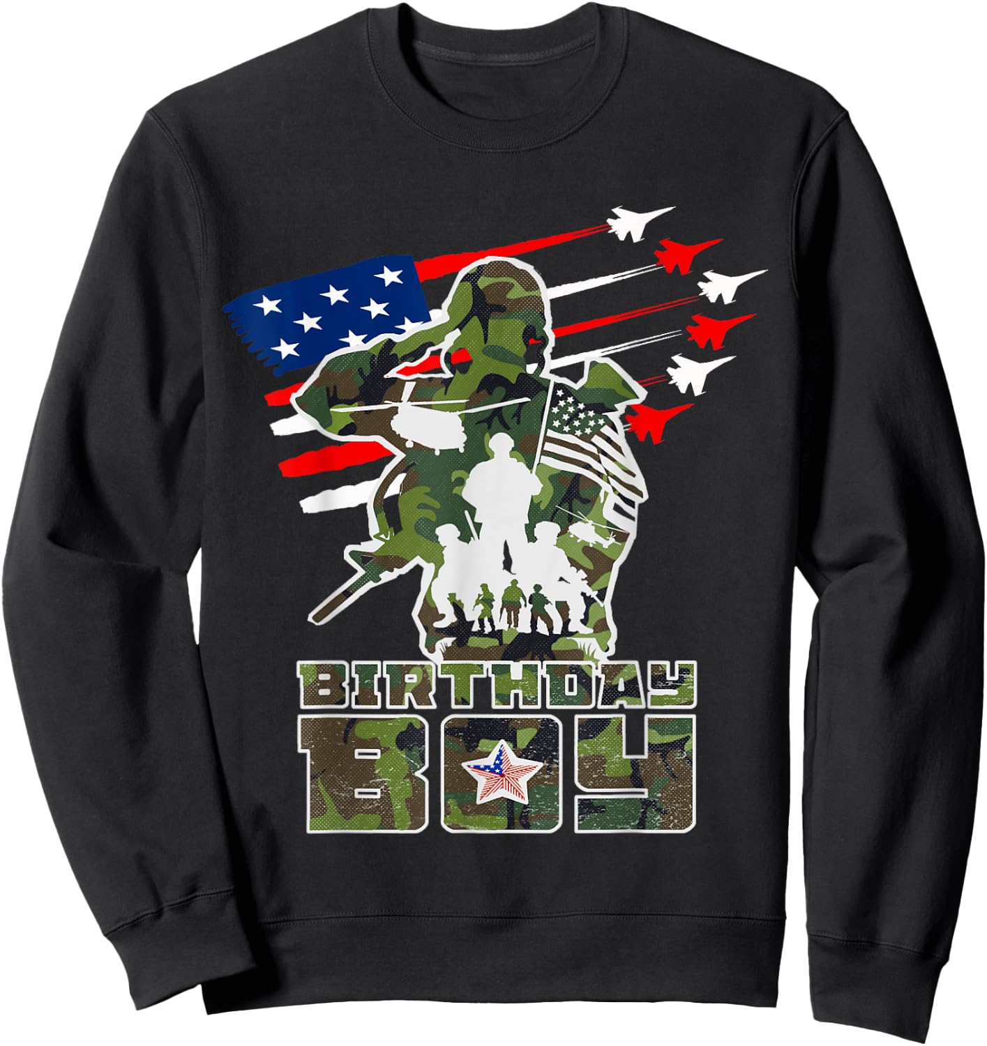 flag usa Birthday Boy's Camo Pattern Military Birthday Party Sweatshirt - Sweatshirt | Black