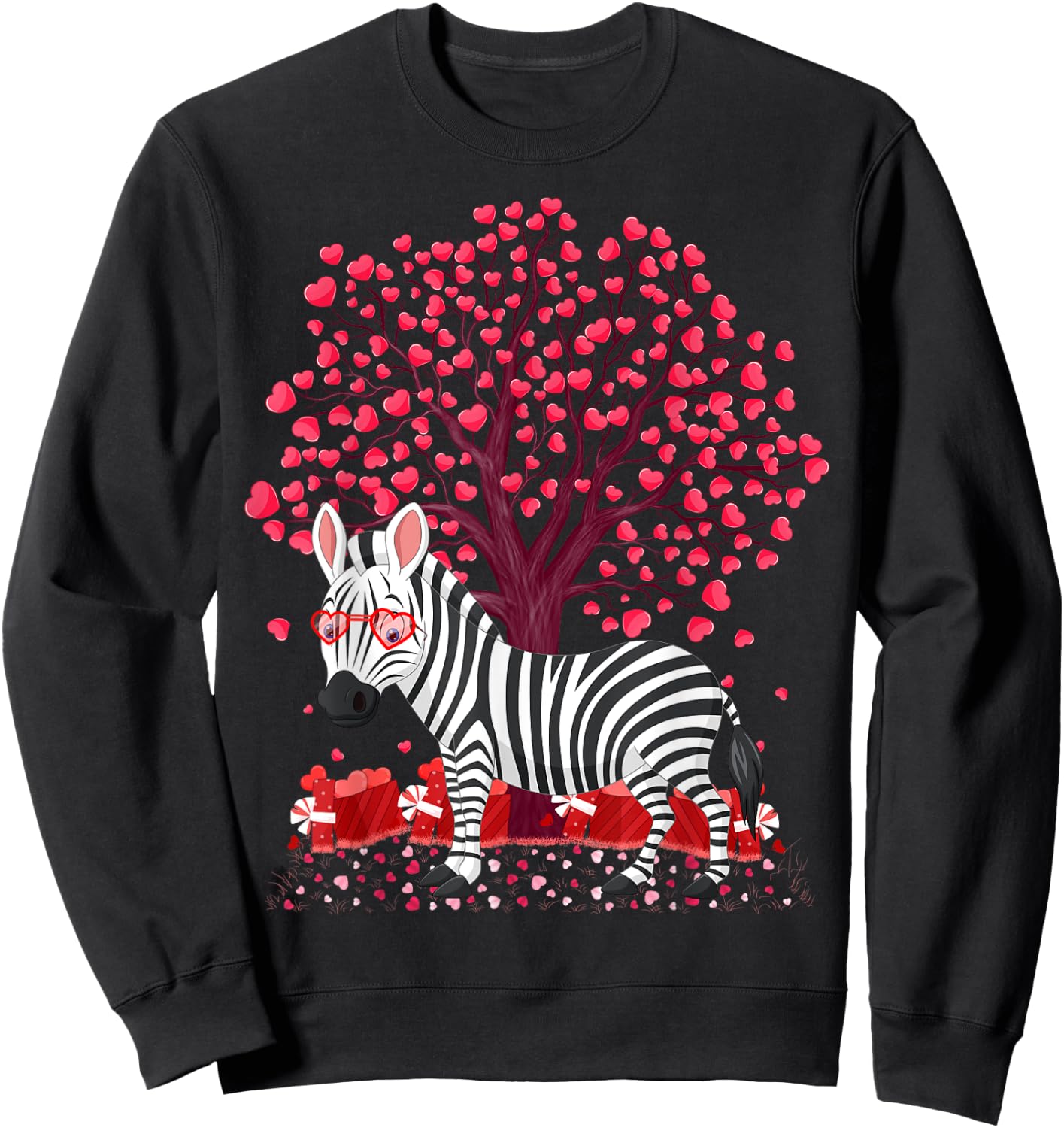 Zebra Lover Heart Tree Zebra Valentine's Day Sweatshirt - Sweatshirt | Black