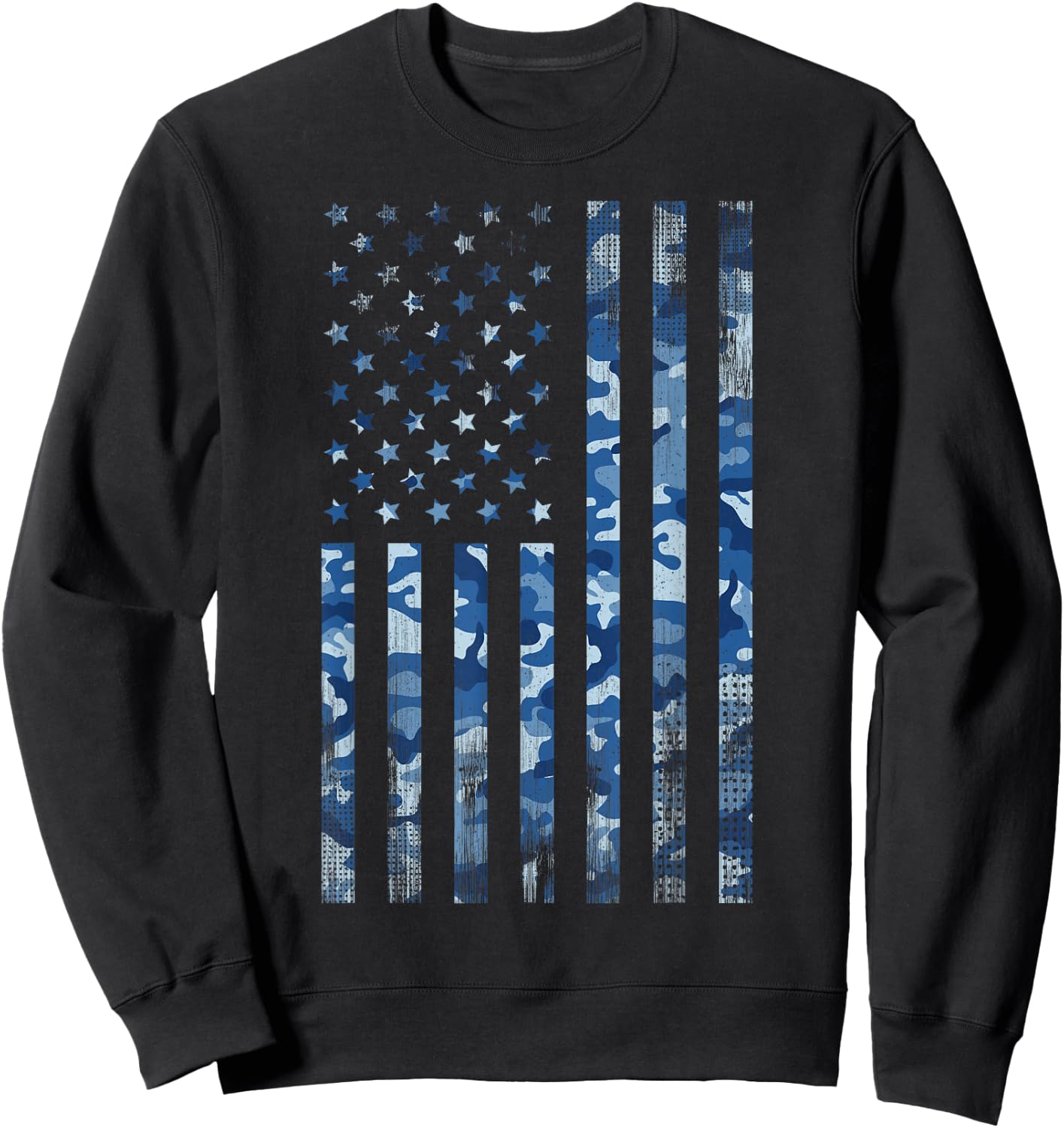 Blue Camo American Flag USA Tactical Ocean Camouflage Sweatshirt - Sweatshirt | Black