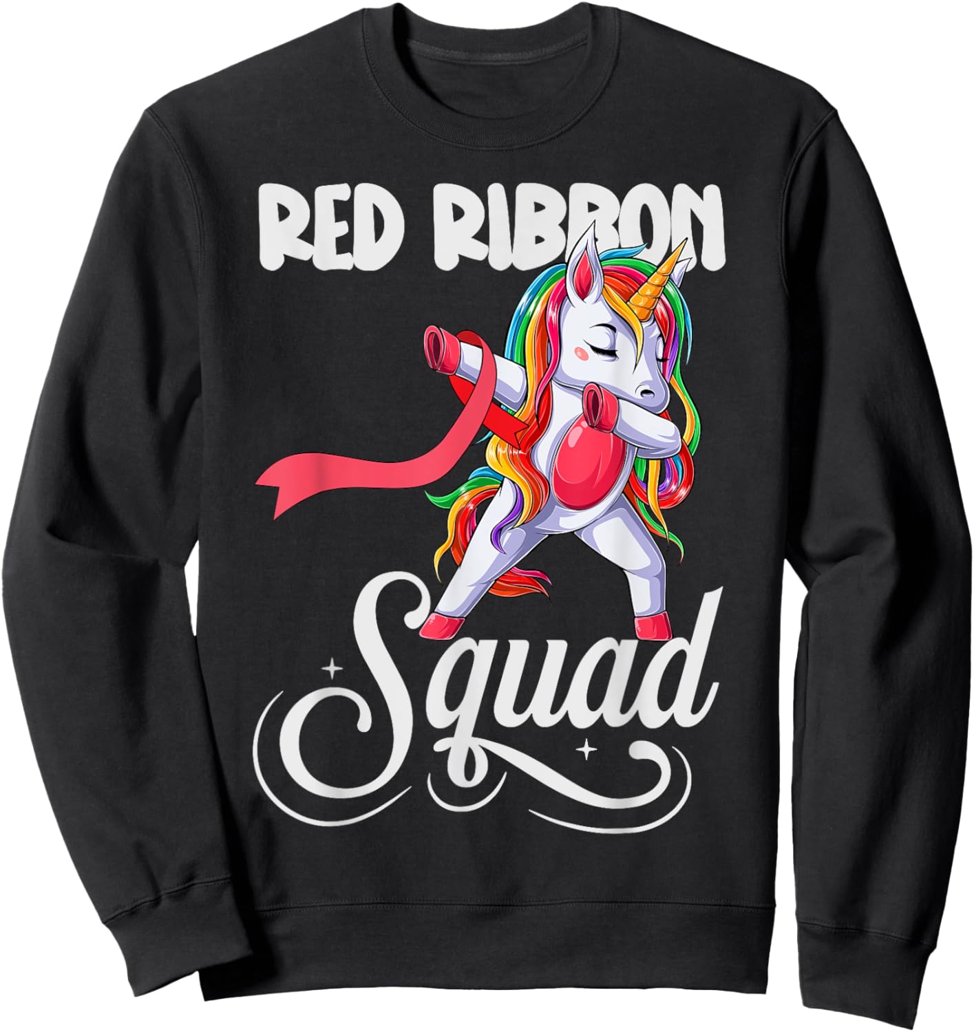 Dabbing unicorn We Wear Red For Red Ribbon Week Awareness Sweatshirt - Sweatshirt | Black