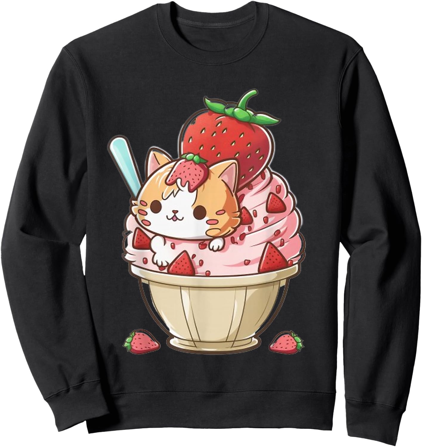 Strawberry Ice Cream Sundae Kitten Gelato Berry Cat Sorbet Sweatshirt - Sweatshirt | Black