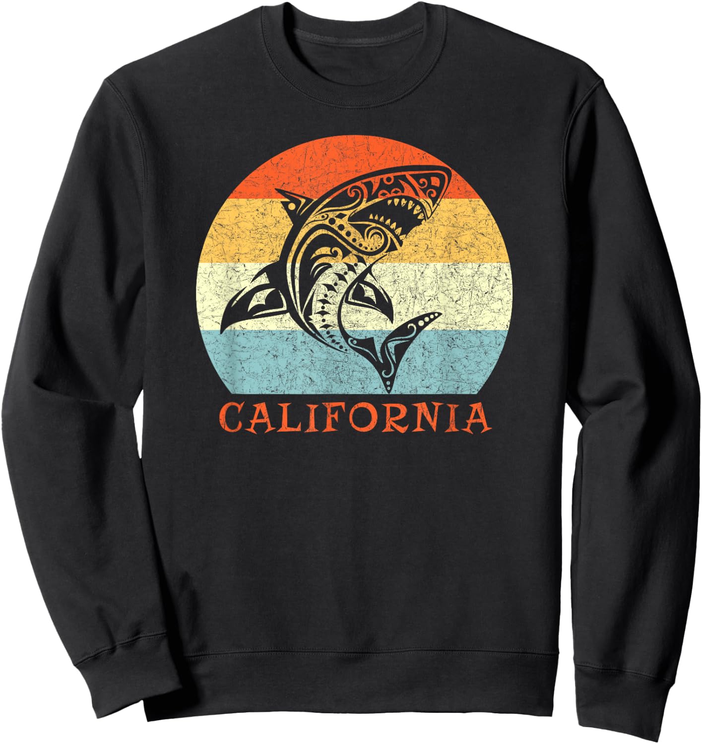 California Vintage Vacation Retro Tribal Shark Sweatshirt - Sweatshirt | Black