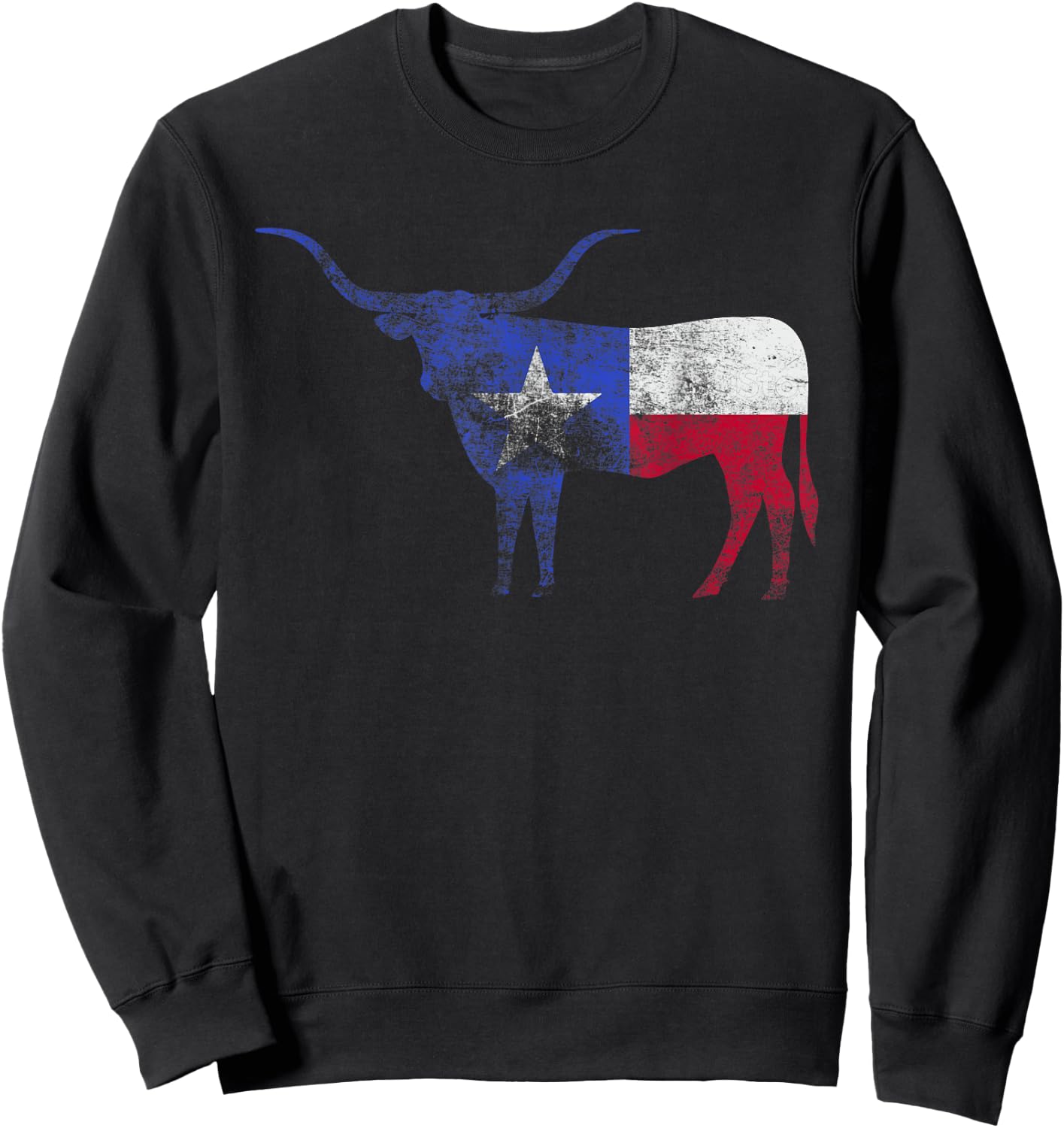 Texas Flag Shirt. Vintage Texas Flag Longhorn Bull Retro TX Sweatshirt - Sweatshirt | Black
