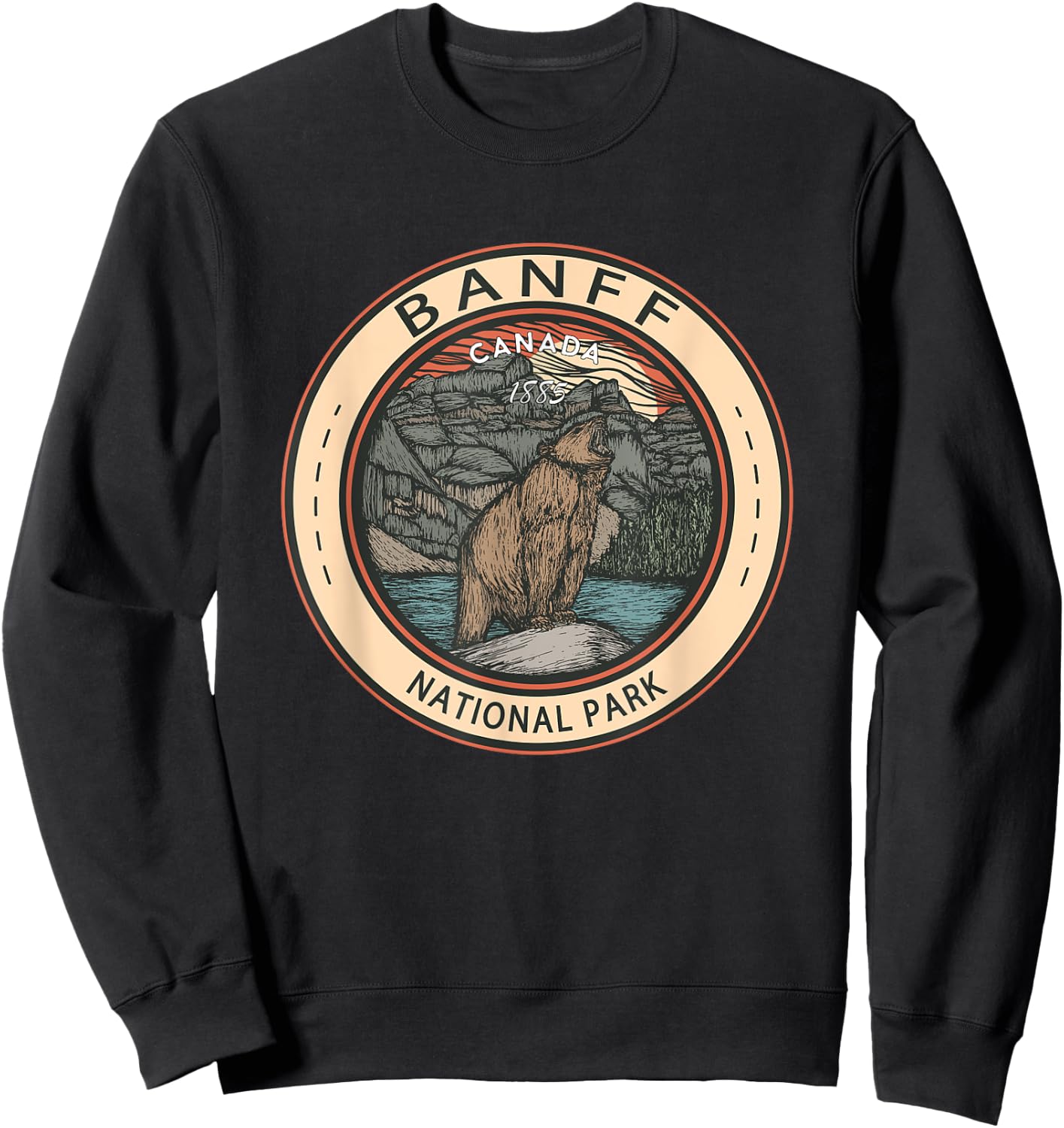 Banff National Park Canada Grizzly Bear Vintage Emblem Sweatshirt - Sweatshirt | Black