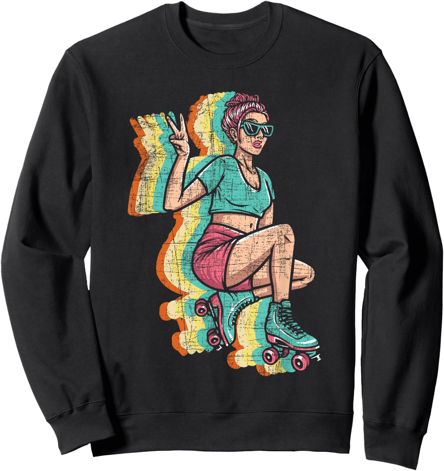 Retro Roller Skater Girl - Roller Skating Roller Derby Sweatshirt - Sweatshirt | Black