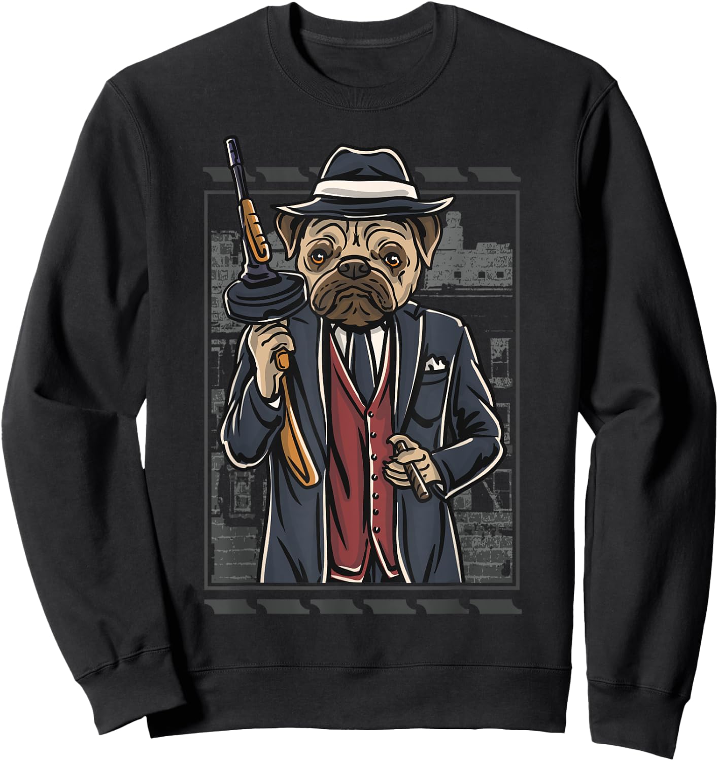 Funny mean looking Bad Pug Dog with Gun & cigar from 1920's Women Sweatshirt - Sweatshirt | Black