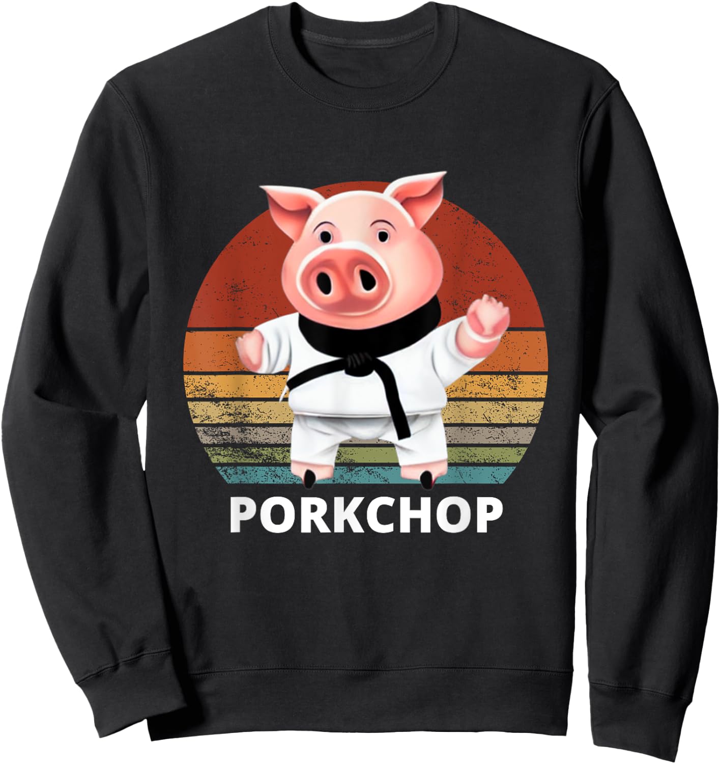 Animals Puns Pig Karate Pork Chop Pun Sweatshirt - Sweatshirt | Black
