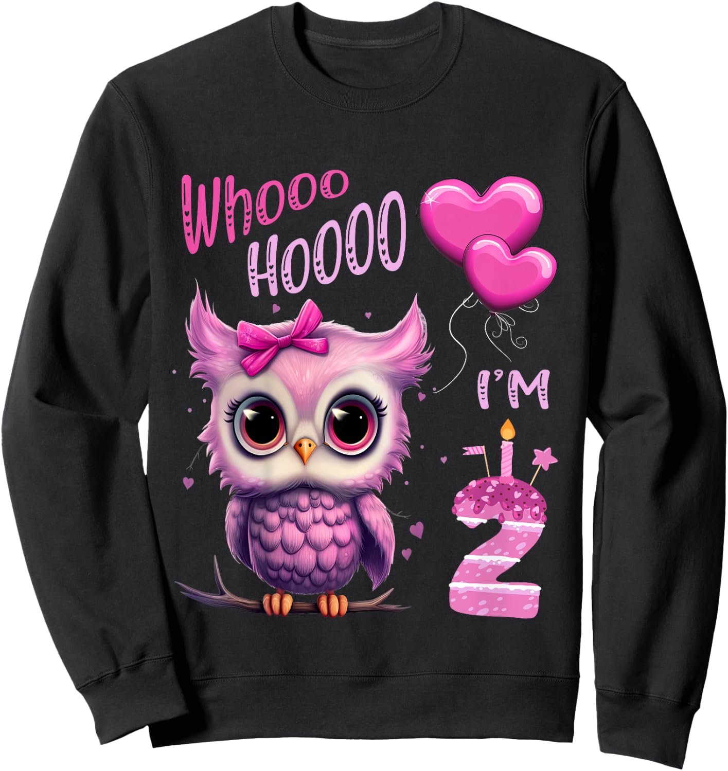 Birthday Shirt Cute Owl - Whooo hooo I’m 2 Years - Girls Sweatshirt - Sweatshirt | Black