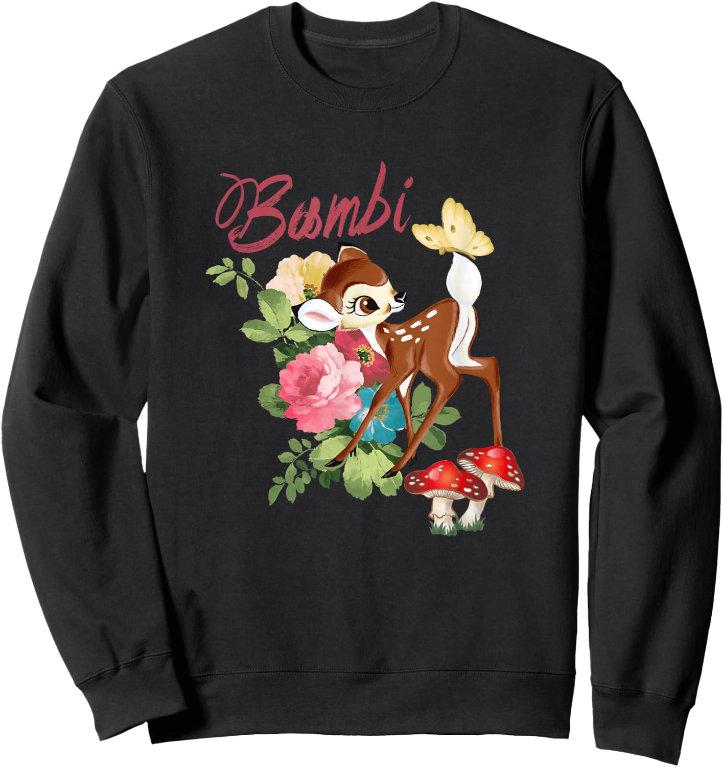 Disney Bambi Cute and Playful Watercolor Retro Portrait Sweatshirt - Sweatshirt | Black