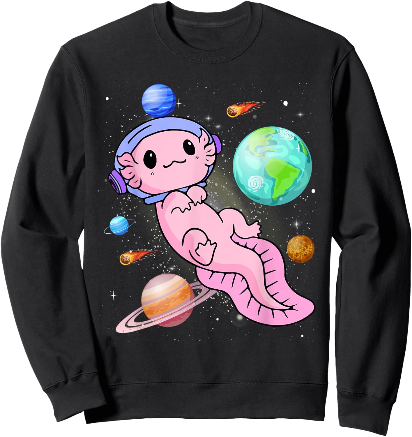 Cute Astronaut Axolotl In Space Galaxy Planet Outer Space Sweatshirt - Sweatshirt | Black