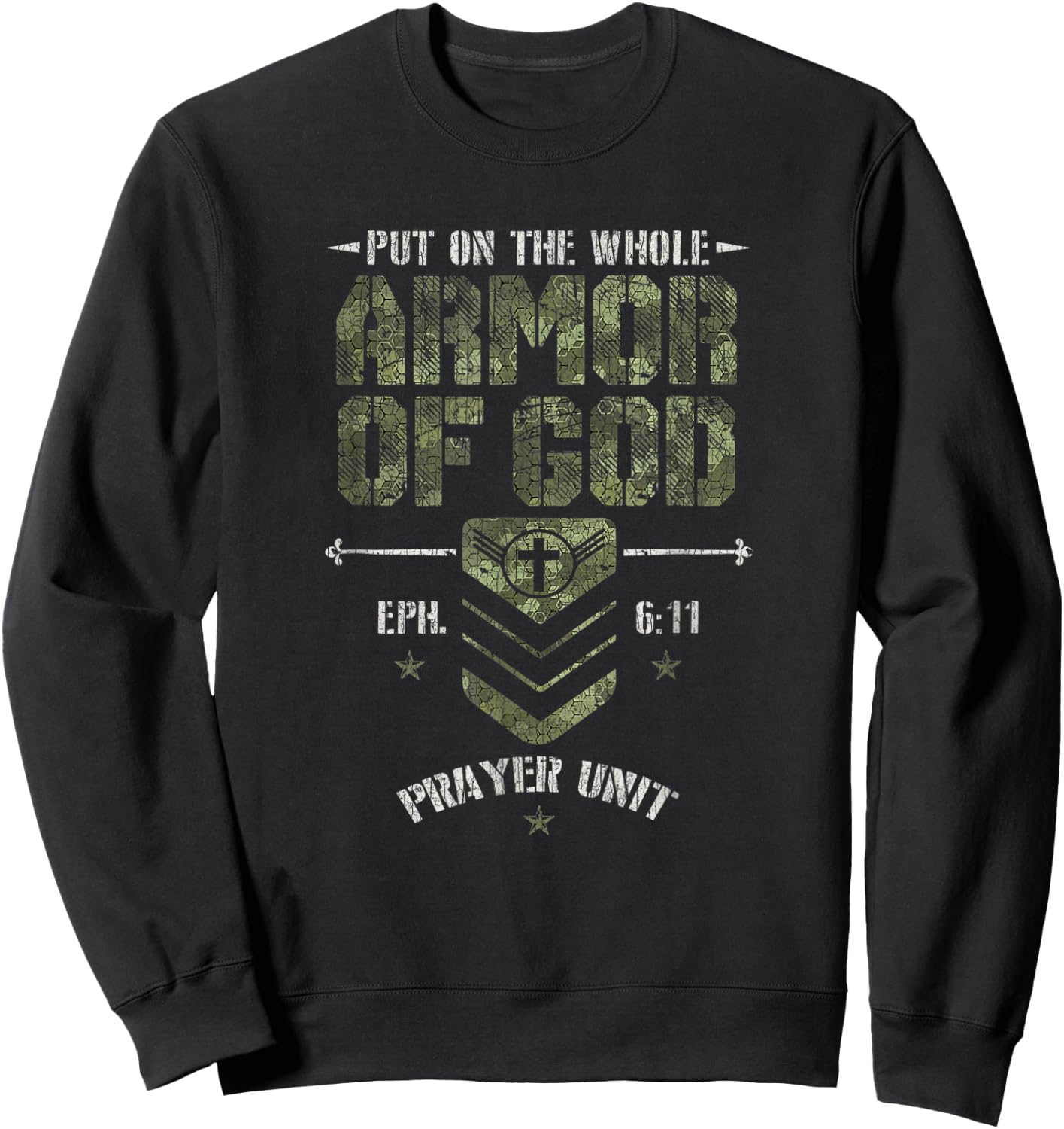 Vintage Camo Armor Of God Christians Religious Camouflage Sweatshirt - Sweatshirt | Black