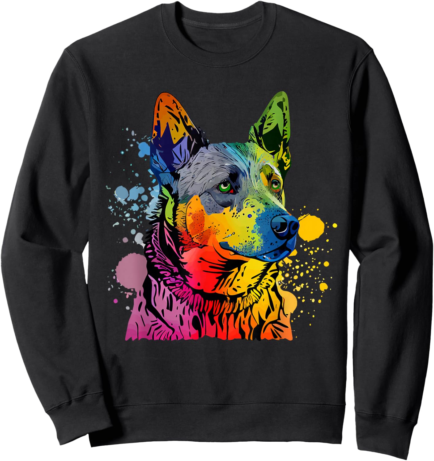 Australian Cattle Dog Heeler Colorful Pop Art Splash Art Sweatshirt - Sweatshirt | Black