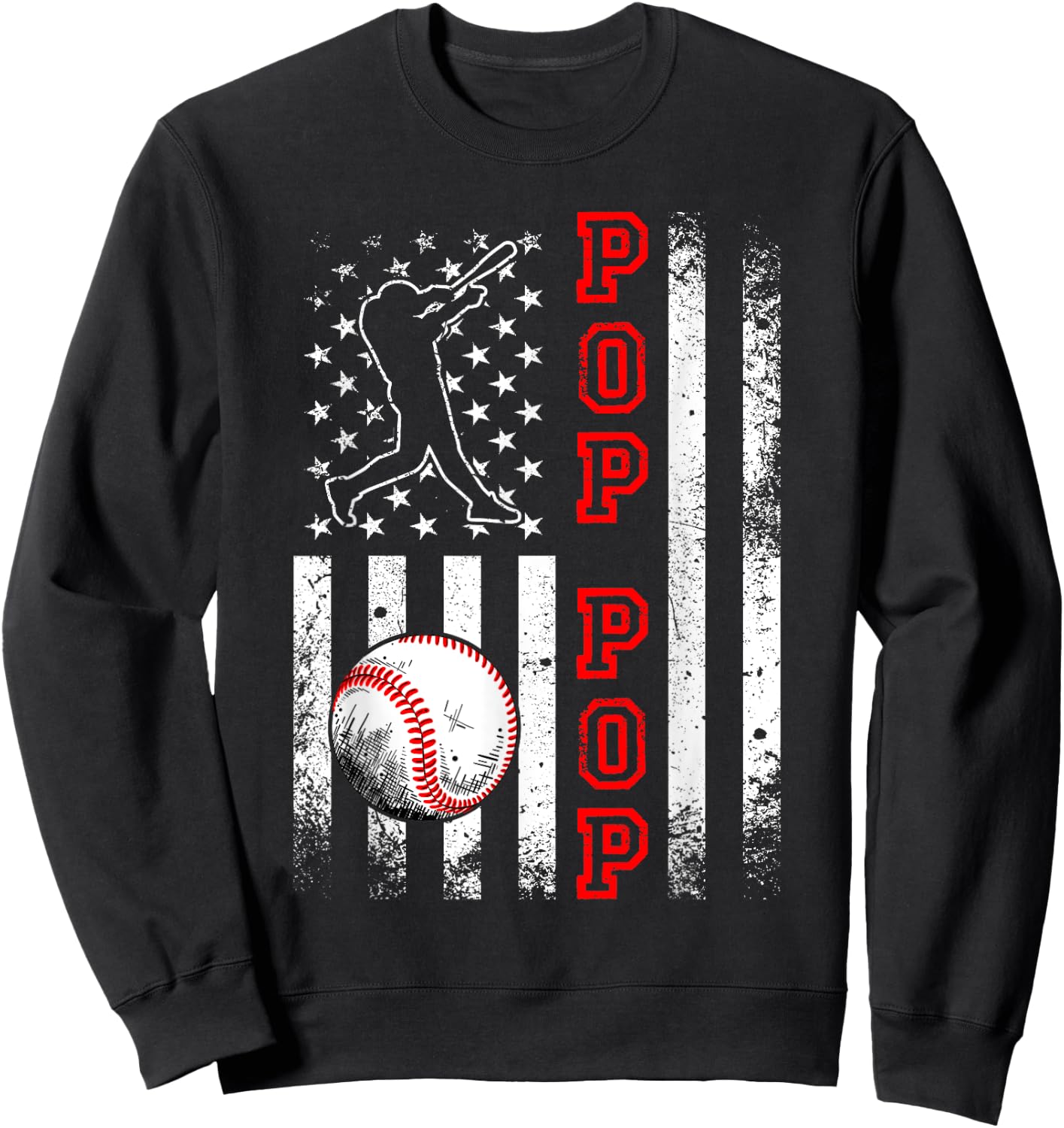 Baseball Pop Pop American Flag Funny Vintage Baseball Lovers Sweatshirt - Sweatshirt | Black