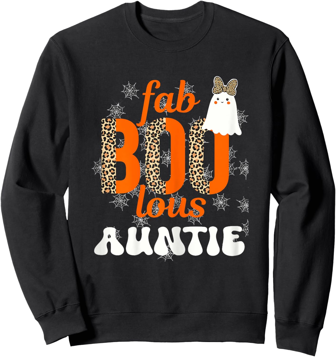 Fab BOO lous Auntie Leopard Halloween Ghost Sheet Sweatshirt - Sweatshirt | Black