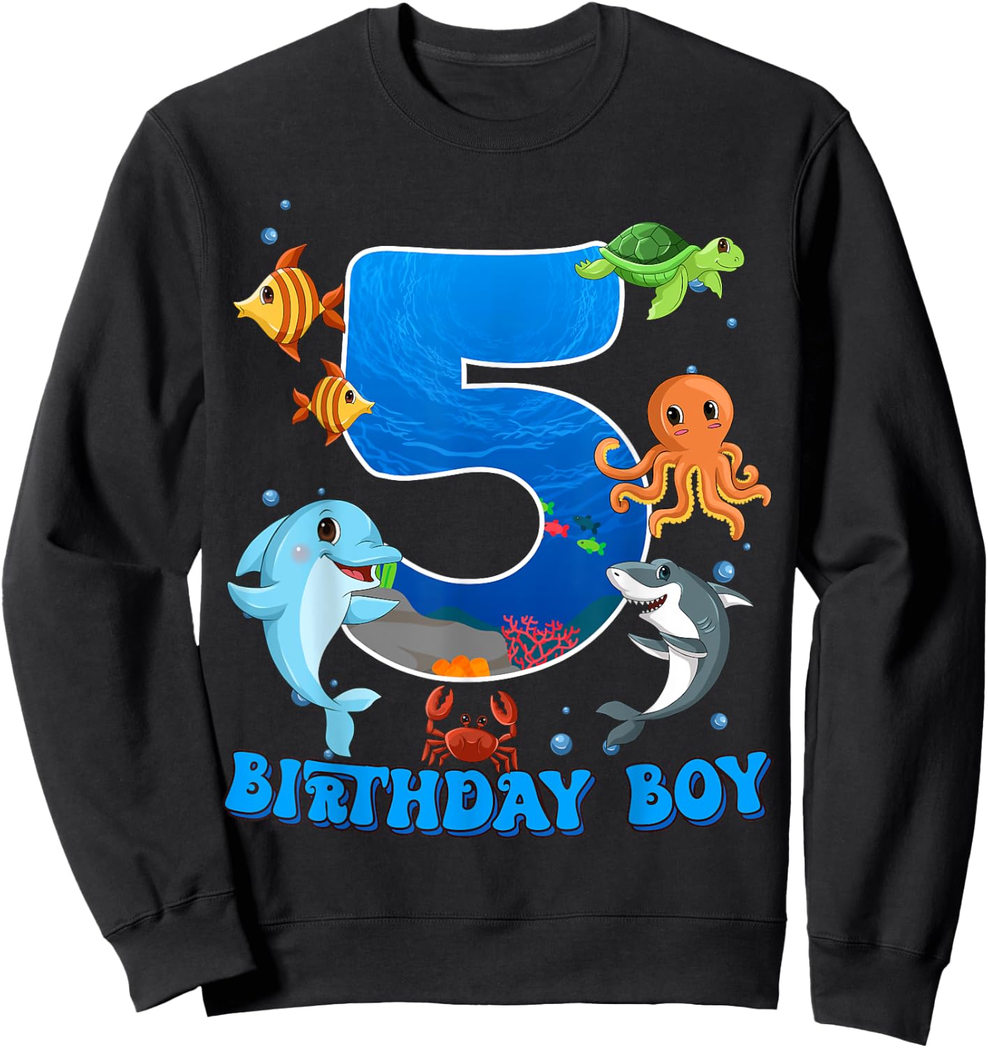 5th Birthday Party Ocean 5 Year Old Sea Fish Birthday Boy Sweatshirt - Sweatshirt | Black