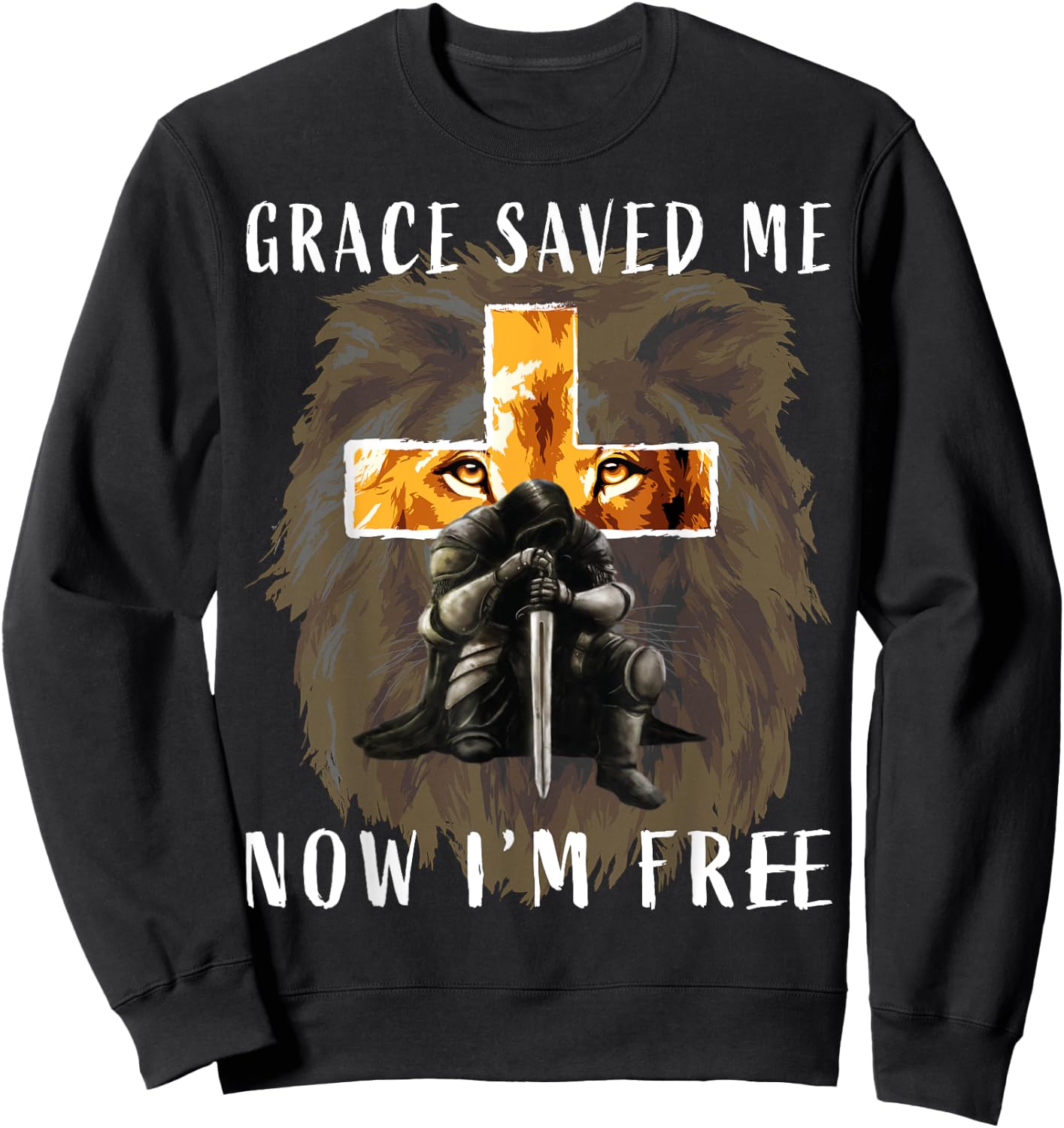 Grace Saved Me Christian Religious Sayings Lion Graphic Men Sweatshirt - Sweatshirt | Black